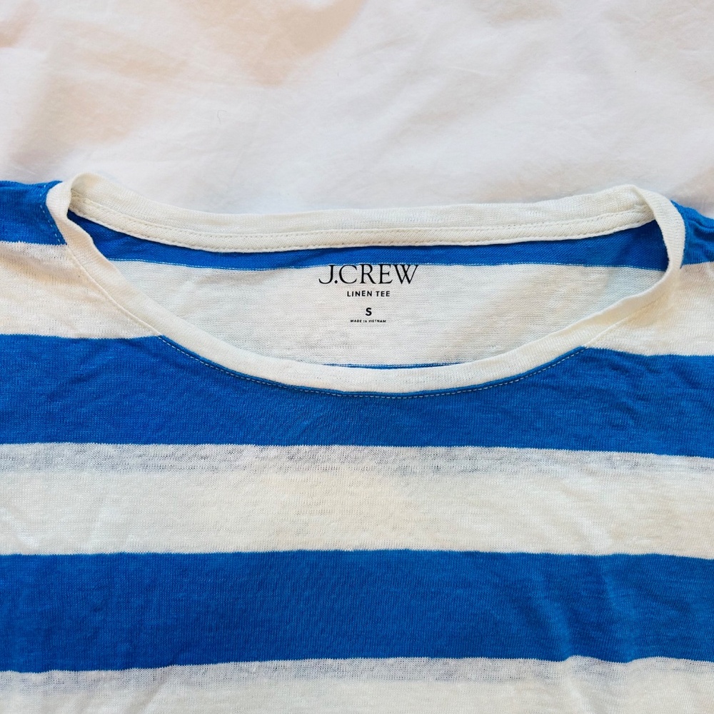 J.Crew Linen Roll-cuff Crewneck T-shirt in Stripe - Picture 2 of 4